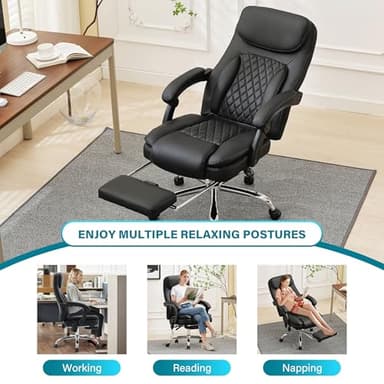 6-Point Massage Office Chair with Heated, Ergonomic Desk Chairs with Footrest & 135°Reclining High Back, Big and Tall Executive Offices Chair 500LBS, Thick Cushion Gaming Chair for Home Office, Black - Image 7