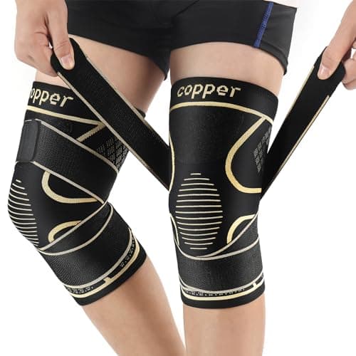 Copper Knee Braces with Strap for Knee Pain Women and Men(2 Pack), Knee Compression Sleeve for Arthritis, ACL, Meniscus Tear, Joint Pain Relief, Knee Support for Working, Running, Weightlifting(XL) - Image 1
