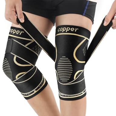 Copper Knee Braces with Strap for Knee Pain Women and Men(2 Pack), Knee Compression Sleeve for Arthritis, ACL, Meniscus Tear, Joint Pain Relief, Knee Support for Working, Running, Weightlifting(XL) - Image 1