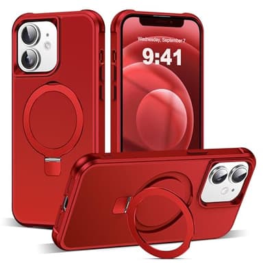 SKYLMW Compatible with iPhone 12 Case & iPhone 12 Pro Case 6.1" with Invisible Magnetic O-Ring Stand [Compatible with Mag-Safe][Great Grip Feeling], Red - Image 1