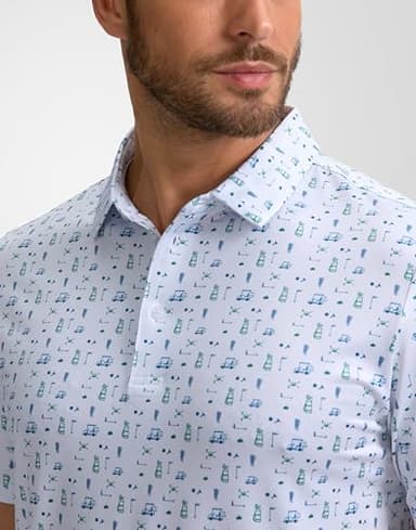 Obla Mens Golf Polo Shirts Short Sleeve Dry Fit Performance Moisture Wicking Casual Print Collared Golf Shirts for Men(White Golf Flag_XL) - Image 4