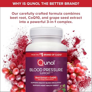 Qunol Blood Pressure Support, 3 in 1 Beets + CoQ10 + Grape Seed Extract, Beet Root Capsules That Supports Healthy Blood Circulation & Heart Healthy Energy, 60 Count (Pack of 2) - Image 5