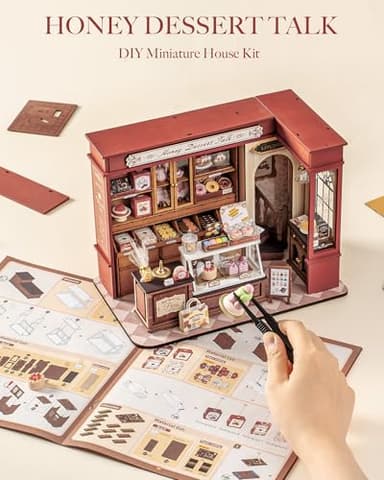 ROBOTIME DIY Miniature House Kit, Mini Wooden Dollhouse Kit for Adults, Building Kit with LED Light, Diorama Model,Halloween/Christmas/Birthday Gifts for Family/Friends (Honey Dessert Talk) - Image 4