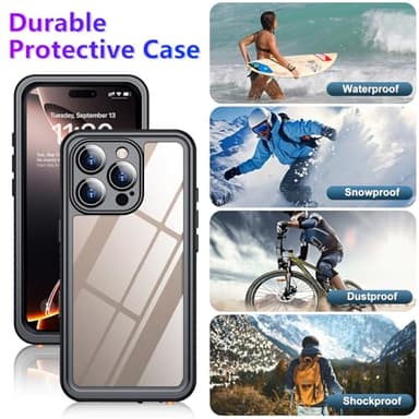 Temdan Compatible with iPhone 16 Pro Max Case Waterproof, Built-in Screen & Camera Protector IP68 Underwater Full Body 16FT Military Dropproof Shockproof Phone Case 6.9"-Black/Clear - Image 5