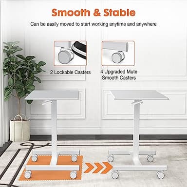 Sweetcrispy Small Mobile Standing Desk, Rolling Laptop Computer Carts, Portable Laptop Desk with Wheels, Adjustable Height Table for Home Office, White - Image 5