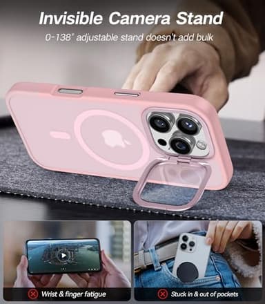 VOFATA [Upgraded] for iPhone 16 Pro Max Case with Camera Cover Stand [Fit for MagSafe][9H Camera Lens Protector] Mil-Grade Protection Translucent Magnetic iPhone 16 Pro Max Phone Case, Pink - Image 3