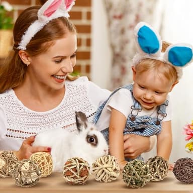 VESPRO Bunny Chew Grass Balls, (8 Pcs) Rolling Chew Toys for Small Animals, Natural Chew Grass Toys and Bunny Treats for Rabbits, Guinea Pigs, Chinchillas, Hamsters, Mice Teeth Grinding - Image 7