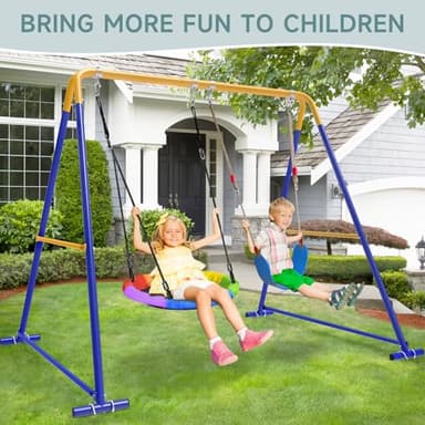 Swing Sets for Backyard, Toddler Swing Set with 2 Seat 1 Saucer & 1 Belt Seat, 440lbs Heavy-Duty Swing Frame w/8 Ground Stakes, A Frame Outdoor Swingset for Kids and Adults for Backyard - Image 4