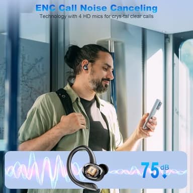 Wireless Earbuds Bluetooth 5.4 Headphones Sport, 2025 Bluetooth Earbuds with Earhooks, 50H Stereo Over Ear Buds, Earphone with 4 ENC Noise Canceling Mic, IP7 Waterproof Headset for Running/Gym/Workout - Image 5