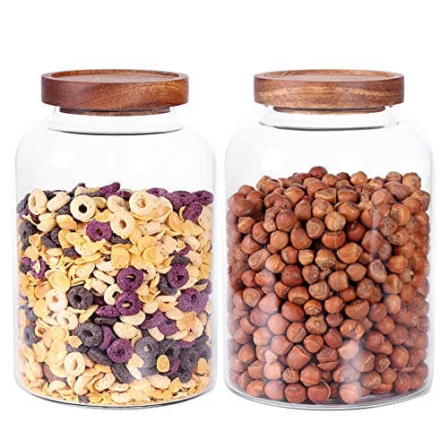 LEAVES AND TREES Y Thicken Glass Storage Jar, Food Storage Container/Canisters with Airtight Wooden Lid for Tea, Coffee, Honey, Cacao Powder,BPA Free Perfect as a Cereal Dispenser (7.6inch 2pcs) - Image 1