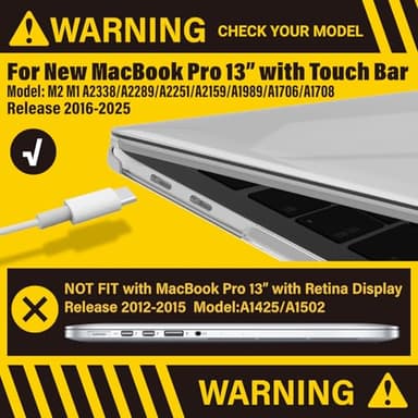 IBENZER Compatible with 2025 2024 M2 MacBook Pro 13 Inch Case 2025-2016 M1 A2338 A2289 A2251 A2159 A1989 A1706 A1708, Hard Shell Case & Keyboard Cover for Mac Pro 13, Crystal Clear, T13CYCL+1A - Image 3