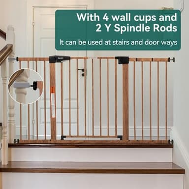 Mom's Choice Award Winner-BABELIO 29-55'' Extra Wide Baby Gate with Wood Pattern, Metal Pressure Mounted Dog Gate, for Stairs & Doorways, No Tools Required - Image 6