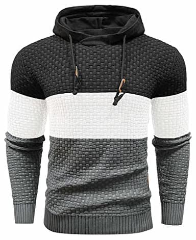 Zaitun Mens Colorblock Striped Sweater Waffle Knit Hoodies Hooded Sweatshirt - Image 3