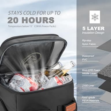 Insulated Cooler Backpack,Bagparkk 33 Cans Multifunctional Double Deck Leakproof Cooler Bag with Sternum Strap,Large Capacity Lightweight Travel Camping Beach Backpack Cooler Ice Chest for Men Women - Image 2