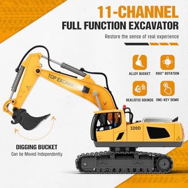Remote Control Excavator Construction Toys for Boys, 2×1200mAh RC Construction Truck with Metal Shovel & Light, 11CH Excavator Toys for Boys 3-5 4-7 8-12 Year Old Kids Christmas Birthday Gift,120+Mins - Image 2