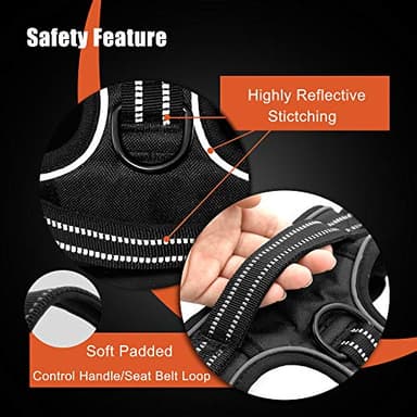 PHOEPET No Pull Dog Harness Medium Reflective Front Clip Vest with Handle,Adjustable 2 Metal Rings 2 Buckles(L, Grey) - Image 4