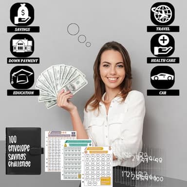 Ndsox 100 Envelopes Money Saving Challenge Binder, A5 Budget Binder with Cash Envelopes, Savings Challenges Book to Save $5,050, 10,000, 500, Budget Planner for Budgeting Planner Saving Money, Black - Image 5