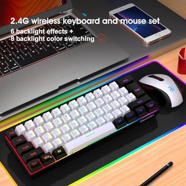 Snpurdiri 2.4G Wireless Gaming Keyboard and Mouse Combo, Include Mini 60% Merchanical Feel RGB Backlit Keyboard, Ergonomic Vertical Feel Small Wireless Mouse(Black and White) - Image 7