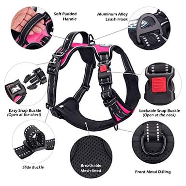 PoyPet No Pull Dog Harness, No Choke Front Clip Dog Reflective Harness, Adjustable Soft Padded Pet Vest with Easy Control Handle for Small to Large Dogs(Pink,L) - Image 3