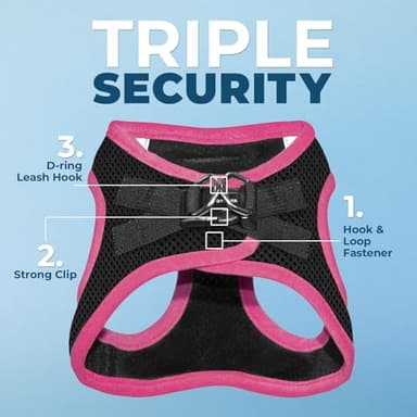 Best Pet Supplies - All Weather Mesh/Plush, Reflective, No Pull Harness for Small, Medium Dogs, Cats - Secure with Hook & Loop Fastener, Buckle, Double D-Rings - Black/Pink Trim, S - Image 2