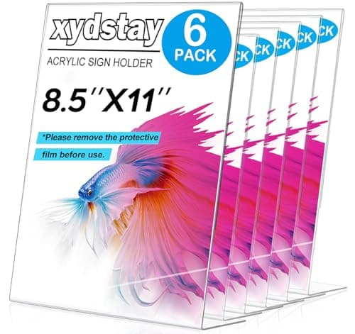 xydstay 6pack 8.5x11 Acrylic, L Shape Clear Plastic, Menu Holder, Unbreakable Table sign holder for Restaurant, Office, School, Store and Home Use - Image 1