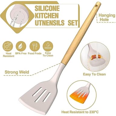 Umite Chef Silicone Kitchen Utensil Set, 34PCS Heat Resistant Kitchen Gadgets and Tools With Grater, Wood Handles for Nonstick Cookware - Image 7