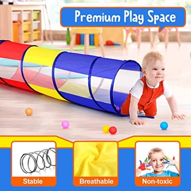 Kids Play Tunnel for Toddlers, Pop Up Crawl Through Tunnel Play Tent for Baby Infant Children or Dog with 2 Mesh Sides, Kids Tunnel Toys or Gift Indoor & Outdoor (Colorful Crawling Tunnel) - Image 4