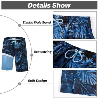 APTRO 2 in 1 Men's Swim Trunks 9" with Zipper Pockets Bathing Suit Built-in Board Shorts Swimwear Long Shorts Palm Blue 1X - Image 6