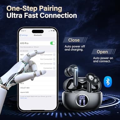 Sisism A10 Pro Wireless Earbuds, Bluetooth 5.3 Headphones HiFi Stereo 50H Playback LED Digital Display Ear Buds with ENC Noise Canceling Headset, IPX7 Waterproof Earphones for Gym/Running/Work - Image 7