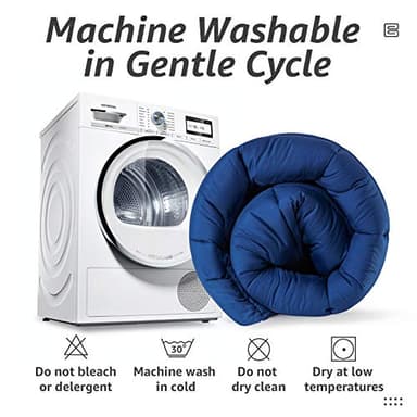 HYLEORY All Season Queen Size Bed Comforter - Cooling Down Alternative Quilted Duvet Insert with Corner Tabs - Winter Warm - Machine Washable - Navy Blue - Image 6