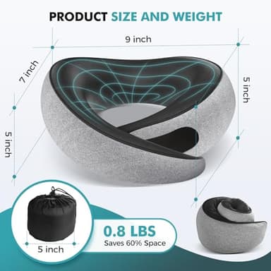 FIOGIKO Travel Neck Pillows for Airplanes - 360° Ergonomic Memory Foam Travel Pillow - Relief Neck Pain with Breathable Support for Long Flights, Car, Train & Office Use - Adults & Kids - Image 5