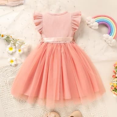 Sinhoon Toddler Girl Tulle Dress Summer Ruffle Sleeveless Baby Girl Fashion Casual Dresses(dusty rose,5T) - Image 4