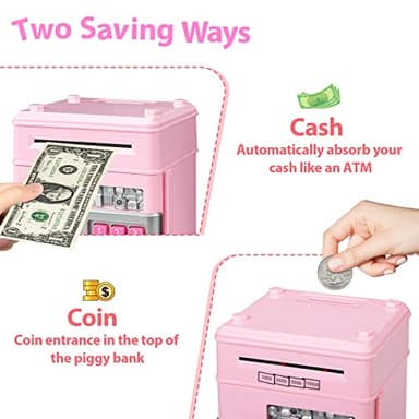 Kids Piggy Bank for Girls - Toys for 5 6 7 8 9 10 Year Old Girl Birthday Gifts - Electronic Piggy Bank ATM Machine Money Safe for Kids Toys Age 6-8-10 - Image 4