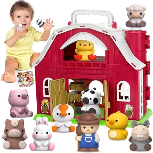 KMUYSL Toys for 1 2 3 Years Old Boys Girls, Big Red Barn Farm Animal Playset for Boys Girls, Learning Montessori Toys, Christmas Birthday Easter Gift for Baby Kids Toddlers Age 12-18 Months - Image 1