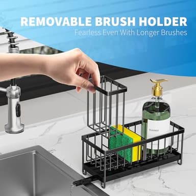 Cisily Black Sponge Holder for Kitchen Sink, Sink Caddy Organizer with High Brush Holder, Kitchen Countertop Organizers and Storage Essentials, Rustproof 304 Stainless Steel, Soap Dispenser Organize - Image 3