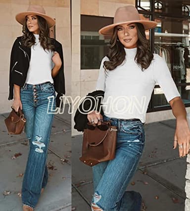 LIYOHON Womens Tops Dressy Casual Mock Turtleneck Business Short Sleeve T Shirts Going Out Tops 2025 White-XL - Image 2