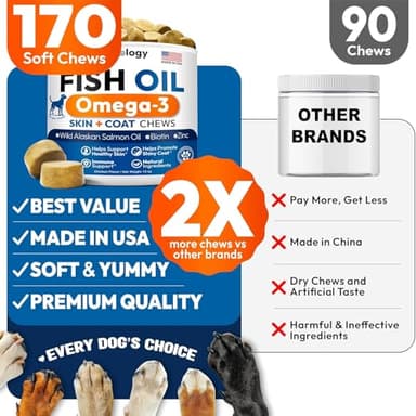 Omega 3 Fish Oil for Dogs - 170 Chews - Omega 3 for Dogs Itchy Skin & Allergy Relief - Skin & Coat Supplement - EPA & DHA Fatty Acids - Dog Anti Shedding & Hot Spot Treatment - Salmon Oil - Image 5