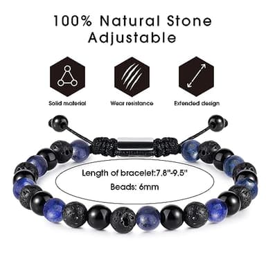 CARITATE Blue Beaded Bracelets for Men Boys - 6mm Lapis Lazuli Obsidian Lava Beads Mens Bracelet Set Mens Jewelry - Cool Anniversary Valentines Fathers Birthday Gifts for Him Boyfriend Husband Man - Image 4