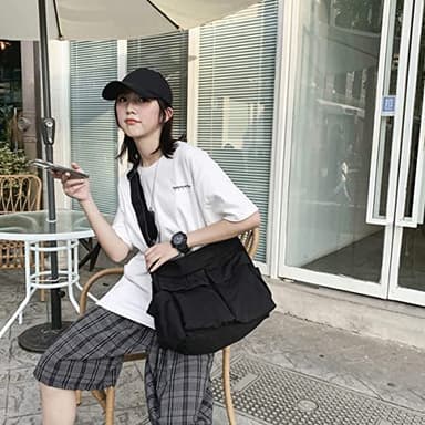 GAXOS Aesthetic Cute Messenger Bag for School Vintage Black Canvas Crossbody for Women Shoulder Laptop Bag - Image 4