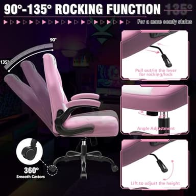 BestGlory Gaming Chair, Leather High-Back Home Office Desk Chair with Flip-Up Arms, Ergonomic Padded Rolling Wheels Swivel Tilt Gamer Computer Chair with Comfy Lumbar Support, Height Adjustable, Pink - Image 6