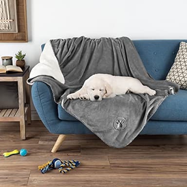 Waterproof Pet Blanket - 50x60-Inch Reversible Sherpa Fleece Throw Protects Couches, Cars, and Beds from Spills, Stains, and Fur by PETMAKER (Gray) - Image 2