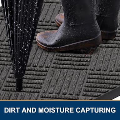 Smiry Front Door Mat Outside Entrance, Heavy Duty Outdoor Indoor Natural Rubber Doormat, Non Slip, Trap Dirt and Moisture, Easy Clean, Low Profile Patio Porch Entryway Mat, 29.5x17, Grey - Image 3