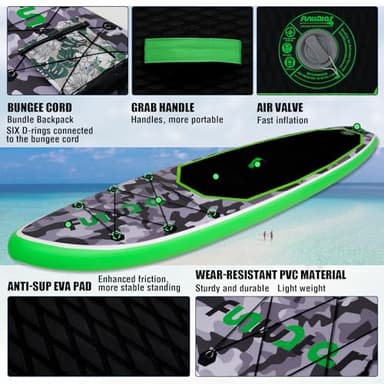 FunWater SUP Inflatable Stand Up Paddle Board Ultra-Light Inflatable Paddleboard with Accessories, Fin, Adjustable Paddle, Pump, Backpack, Leash - Image 3