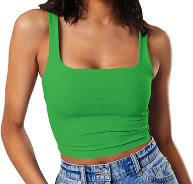 Artfish Women's Sleeveless Strappy Tank Square Neck Double Layer Workout Fitness Casual Basic Crop Tops - Image 1