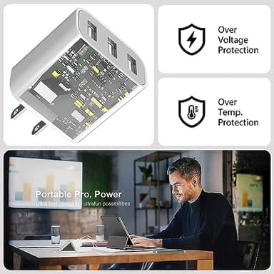 XIANGHONGYIAN 3-Port USB Wall Charger, 3 Pack Compatible with iPhone 14/13/12/11 Pro Max, Mini, SE, XR, XS MAX, XS, X, 8 Plus, iPad Pro, Air, Mini, Samsung Galaxy S5 S6 S7 Edge, LG, Android and More - Image 3