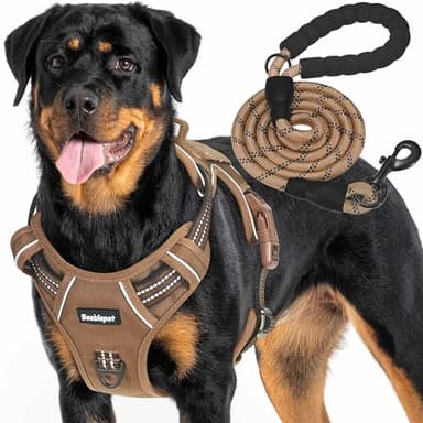 Beebiepet Heavy Duty Tactical Dog Harness for Large Dogs, No Pull Adjustable Pet Harness Reflective Service Training Easy Control Pet Vest Military K9 Working Dog Harnesses- Large, Brown - Image 1