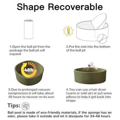 Zedachica Ball Pit for Toddlers 47.24''x15.75'' Baby Ball Pit Soft Foam Ball Pits Round Lagre Kids Ball Pits Indoor Kids Play Ball Pool Ideal Gift for Children (Sagegreen, NO Balls) - Image 5