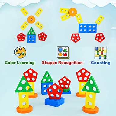 PEBIRA Montessori Toys for 1 to 3-Year-Old Boys Girls Toddlers, Wooden Sorting & Stacking Toys for Toddlers and Kids Preschool, Educational Color Recognition Shape Sorter, Learning Puzzles Gift - Image 7