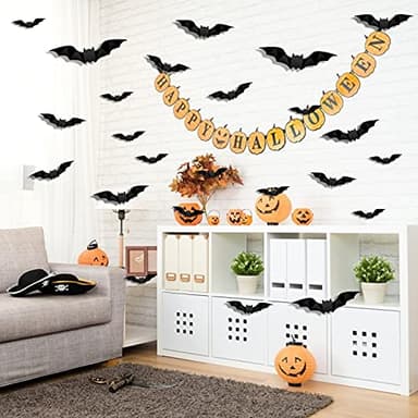 96PCS Halloween Decoration 3D Bats Wall Stickers 4 Different Sizes Realistic PVC Scary Bat Sticker DIY Halloween Window Door for Home Decoration Party Supplies - Image 6