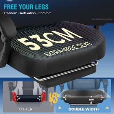 GTPLAYER Gaming Chair Fabric with Pocket Spring Cushion, Big and Tall Gamings Chairs 350LBS High Back Computer Chair with Footrest for Adults Lumbar Support Swivel Game Chair for Office Light Black - Image 6